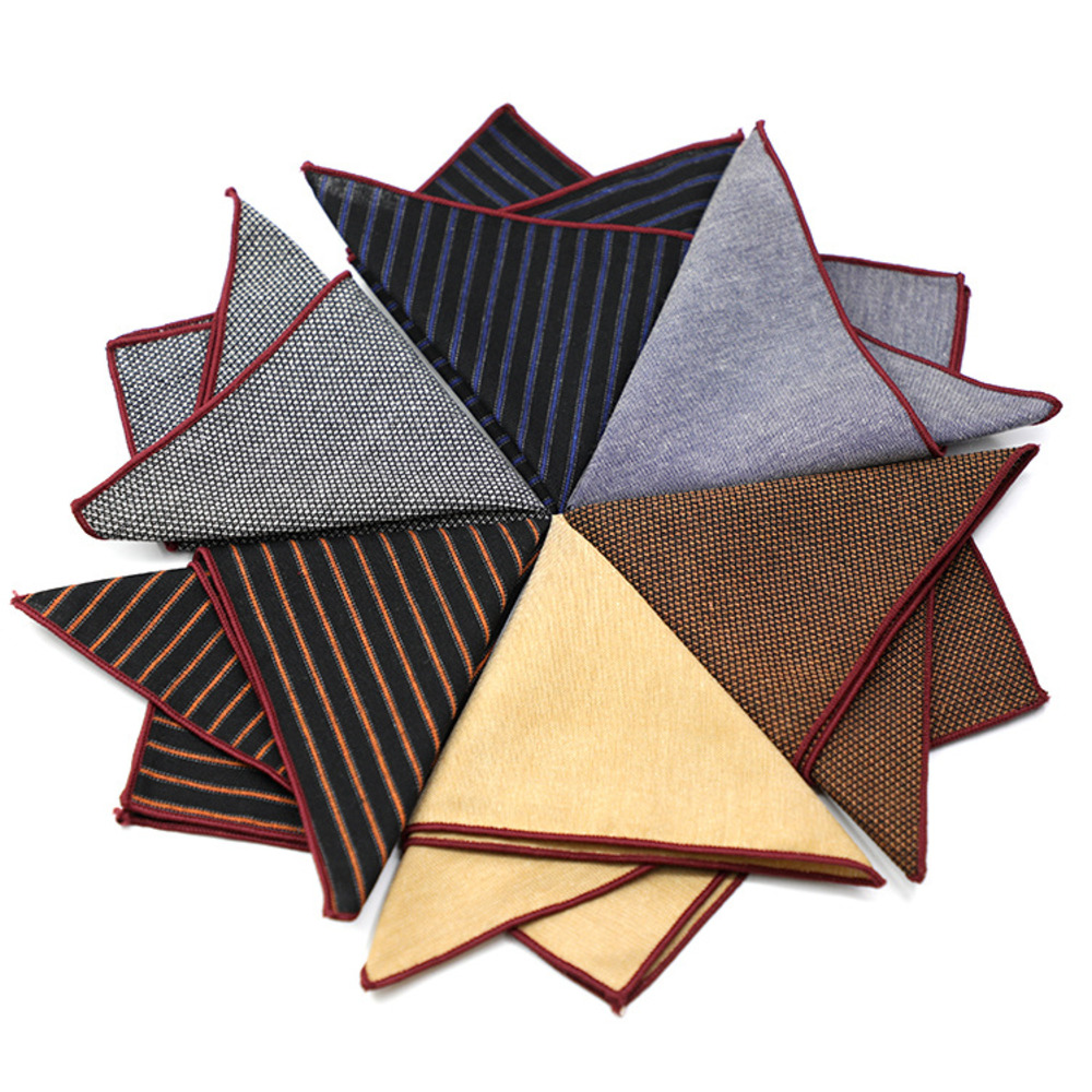 Men'S Grooming Room - Solid Striped Brown Pocket Square 23CM