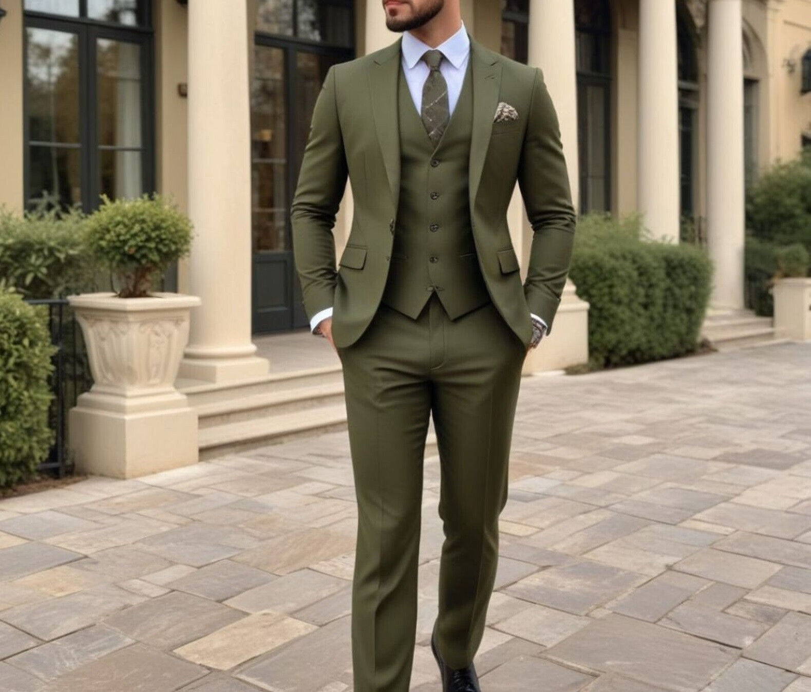 Men'S Grooming Room - Men Olive Green 3 Piece Suit
