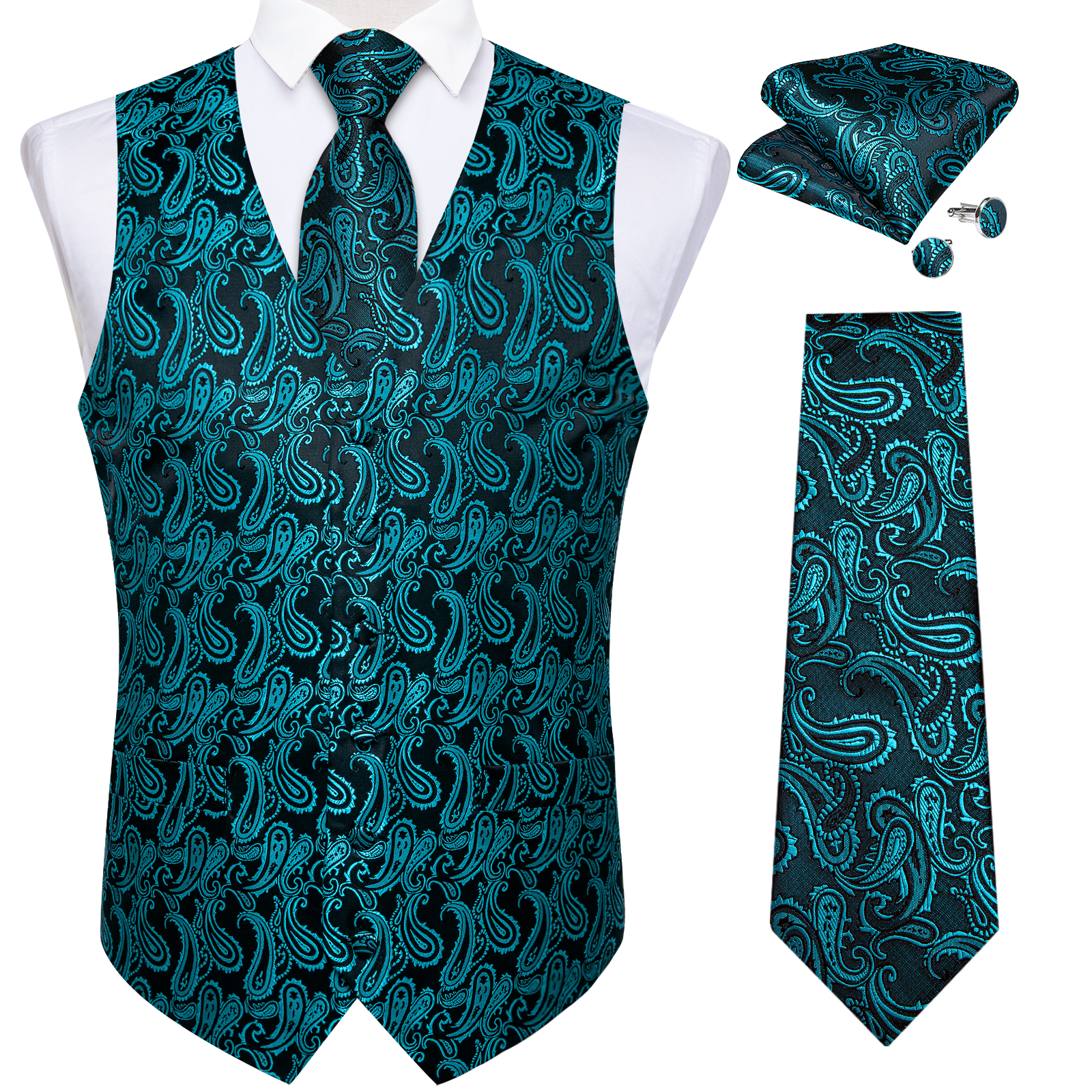 Teal Blue Paisley Suit Vest fo - Men'S Grooming Room recension och pris