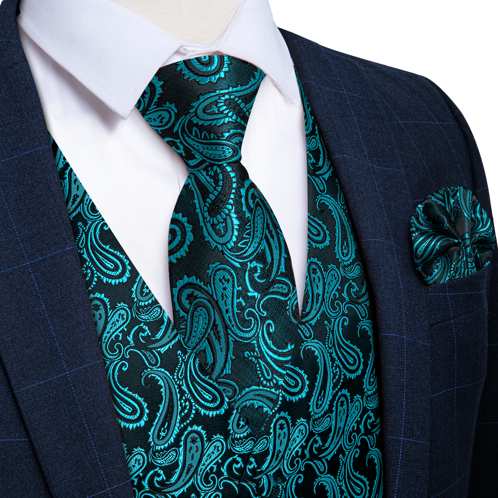 Teal Blue Paisley Suit Vest fo - Men'S Grooming Room recension och pris