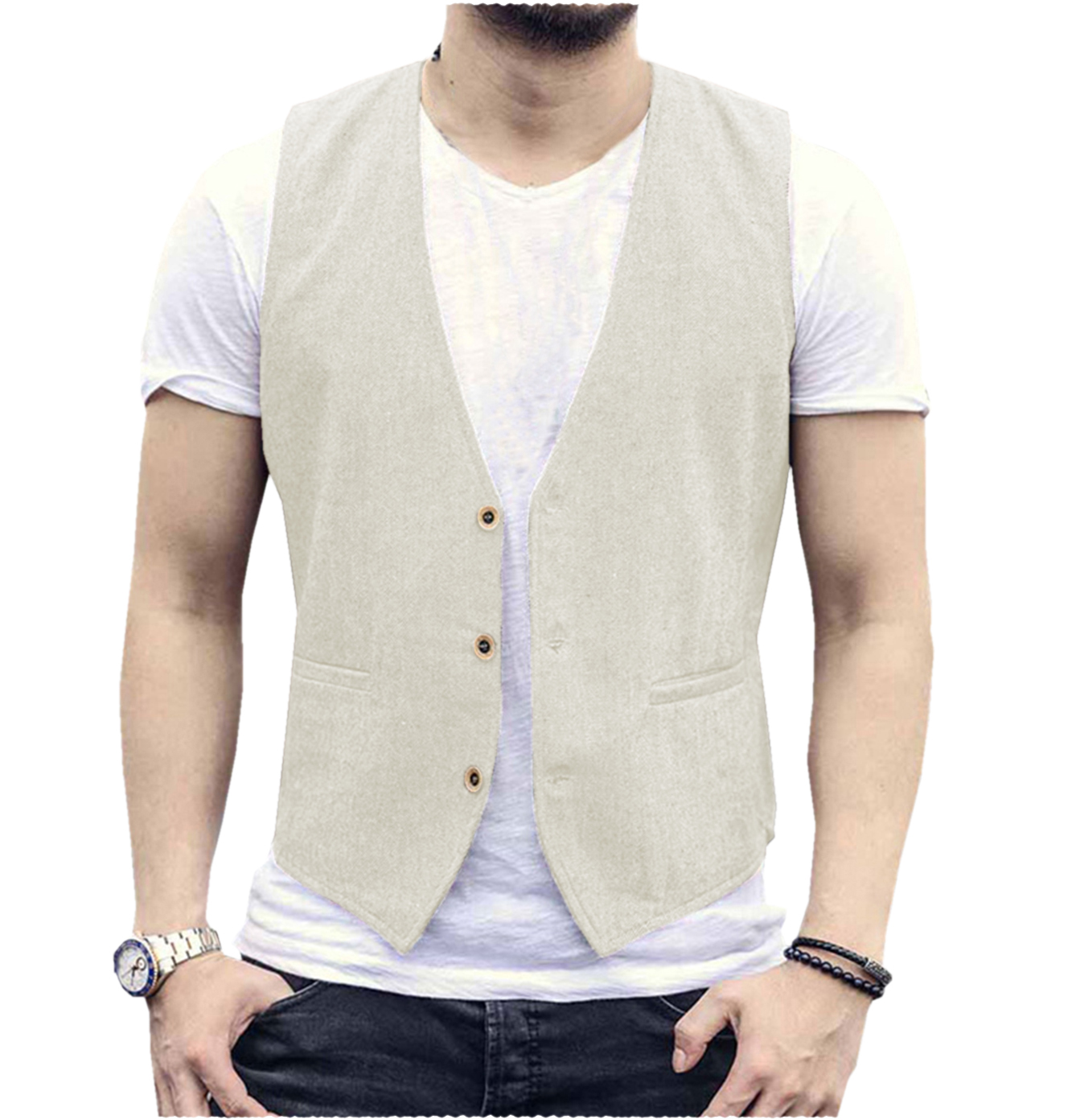 Linen Men Vest Wedding Groom S - Men'S Grooming Room recension och pris